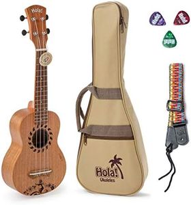 Hola! Music HM-121GL+ Laser Engraved Mahogany Soprano Ukulele Bundle with Aquila Strings, Padded Gig Bag, Strap and Picks - Hula Dancer