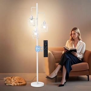 Dimmable Industrial Floor Lamp - 3×9W/800LM Bulbs Included and 4 Working Modes LED White Floor Lamp, Bright Tree Floor Lamp Tall Standing Lamp with Remote for Living Room Bedroom Office, 3CCT