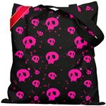 METALPHA Tote Bag for Women - Large Cute Two Sided Tote Bags with Snap Closure and Pockets, Aesthetic Coquette Canvas ToteBag, Pink Skull, Large, Large Double Sided Printing Tote Bag With Zippered