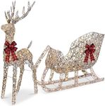 Best Choice Products XL Lighted Christmas 5ft Reindeer & Sleigh Holiday Outdoor Yard Decoration Set w/ 265 LED Lights, Stakes, Zip Ties - Rattan