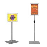 COSTWAY A4 Poster Stand, Angle & Height Adjustable Sign Holder with Square Steel Base, Snap Frame Menu Advertisement Rack Floor Display Stands for Show Business Wedding (Silver)