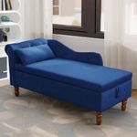 NicBex Chaise Lounge Indoor Velvet Lounge Chair for Bedroom with Storage & Pillow Modern Upholstered Rolled Arm Chase Lounge for Sleeping with Nailhead Trim for Living Room Bedroom Office, Navy Blue