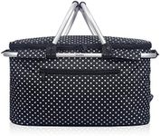 Eaglemate Foldable Insulated Picnic Baskets Gift Hamper Black/White DOTS Design