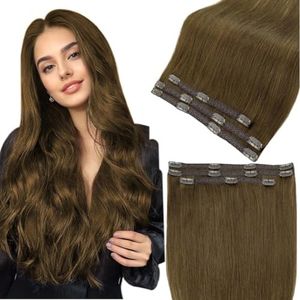 Full Shine Clip in Brown Human Hair Extensions Dark Golden Brown Hair Clip in Extensions 3Pcs/60Grams 18 Inch Remy Clip in Hair Extensions Straight Natural Brown Hair Brazilian Hair