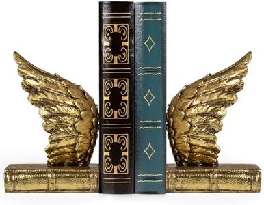 Book Ends for Shelves - Book Ends to Hold Books Heavy Duty, Lucky Wings Decorative Bookends for Heavy Books with Anti-Slip Base Book Stopper for Shelves Books Magazines Home Office Decor (Gold)