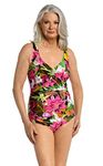 Maxine Of Hollywood V-Neck Twist Front Shirred One Piece Swimsuit, Multi//Exotic Jungle, 12