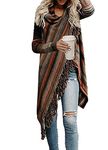 GOLDSTITCH Women's Open Front Knited Tassels Slash Loose Cardigan Crew Neck Speckled Fringe Sweater Outwear