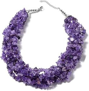 Amethyst Chip Necklace - Purple Beaded Necklace for Women - Chunky Statement Choker Gemstone Birthstone Amethyst Beads - Adjustable Length 16" - 18" Anniversary Engagement Costume Jewelry for Women