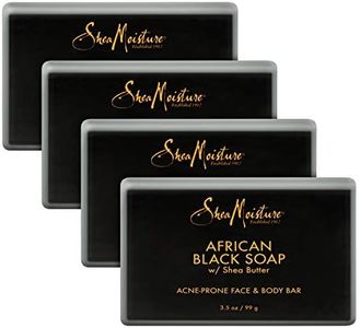 SheaMoisture Face and Body Bar for Oily, Blemish-Prone Skin African Black Soap Paraben Free 3.5 oz 4 Count, facial cleanser