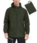 MoFiz Rain Jacket for Men Packable Raincoat Outdoor Fishing Hiking Waterproof Windproof Hooded Windbreaker Army Green,L