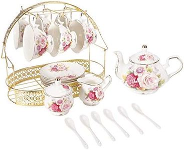 ufengke 15 Piece European Ceramic Tea Sets,Bone China Coffee Set with Metal Holder,Colorful Rose Painting Pumpkin Coffee Tea Pot