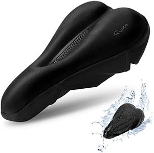 Ryaco Gel Bike Seat Cushion Cover - Breathable Comfortable Bicycle Saddle Cover Black with Water&Dust Resistant Cover Fits Spin, Stationary Exercise Bike, Outdoor or Indoor Cycling