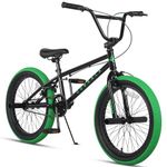 cubsala Freestyle BMX Bike, 20 Inch Kids Bicycle with 4 Pegs, Dual Hand Brake for 6 7 8 9 10 11 12 13 14 Years Old Kids and Beginner Level Rider, Black with Green Tires