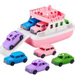 Jorpneost Ferry Boat Toys Set with 4 Mini Cars, Mold Free Bath Toys for Girls Toddlers Kids,Water Toys for Bathtub,Pool and Beach,Girls Gift Toys