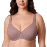 AISILIN Women's Minimiser Bra Underwire Non Padded Plus Size Full Coverage T Shirt Bra Mochaccino 36DD