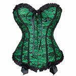 jutrisujo Green Corset Top Plus Size Bustier Cordet Sexy Women Overbust Floral Lace Victorian Burlesque Costume Halloween S