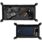 Navaris Faux Leather Tray Set - 2 Valet Organiser Trays for Bedside Table, Night Stand, Desk - Store Keys, Change, Wallet, Phone, Glasses - Black