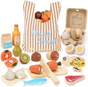 Lehoo Castle Wooden Play Food Sets for Kids Kitchen, Food Toys for Toddlers 3+ Year Old, Pretend Food Play Kitchen Accessories, Cutting Fruits Vegetables Toys, Gift for Boys Girls