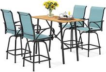 PHI VILLA 5 Piece Patio Bar Height Dining Set, Outdoor High Top Patio Table and Chairs Set with 4 Outdoor Bar Stools & 41" Wood-Like Iron Bar Table with 1.57" Umbrella Hole for Garden