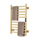 DUDYP Gold Heated Towel Warmer Radiator Bathroom Accessories, Built-in Timer Temperature Control 10 Bars Electric Heated Towel Racks for Bathroom, Stainless Steel Towel Warmer Drying Rack, (Hardwired)