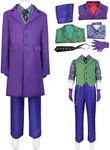 Kuberas Joker Costume for Kids Boys Clown Cosplay Costume Coat Shirt Accessories Suit Halloween Outfit for Child 4-14 Years