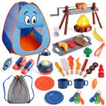 Kids Camping Set with Tent, Camping Gear Toys for Kids with Toy Campfire/BBQ Grill Toys/Detachable Binoculars/Lantern- Indoor Outdoor Camping Toys for Toddler Boys Girls