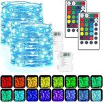 Fairy Lights Battery Operated 2 Pack 16FT 50 LED 16 Colour Changing Fairy Lights Larger RGB String Lights Indoor Outdoor Waterproof with Remote Control for Christmas Party Wedding Bedroom Decorations