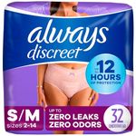 Always Discreet, Incontinence & Postpartum Underwear For Women, Maximum Protection, Small/Medium, 32 Count