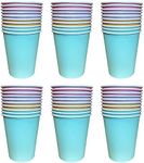 Kissymix Pastel Paper Cups 60 Colourful Disposable Paper Party Cups - Blue, Yellow, Purple and Pink Cups for Birthdays, Parties and Celebrations