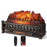 TURBRO Eternal Flame 26 inch WiFi Infrared Quartz Electric Fireplace Log Heater, Sound Crackle, Realistic Pine Logs, Adjustable Flame Colours, Remote Control, Thermostat, Timer, 1500W