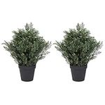 Artificial Trees,2 Pack 26 Inch Artificial Cedar Topiary Tree Cedar Potted Plant Artificial Cedar Plastic Pots, Green Indoor or Outdoor Decoration, Used for Home Decoration Gifts in Office or Yards