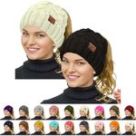 Rosoz Ponytail Beanie for Women,Winter Warm Beanie Tail Soft Stretch Cable Knit Messy High Bun Hat