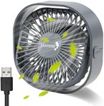 TANNESS Desk Fan - USB Desk Fan with 360° Rotation, 3 Speed Settings, Strong Airflow, Quiet Operation - Mini USB Fan, Portable for Bedroom, Home, Office - Turbo Fan Cooling - USB Fan - Grey Desk Fan