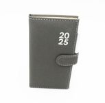 2025 Week to View Slim Diary Soft Leather Feel 16 x 8.5cm Size Journal with Pen (Grey)