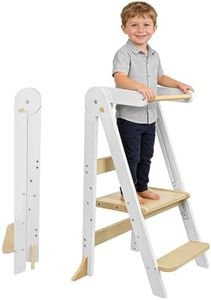 Quintin Foldable Learning Tower Toddler Tower & 3 Adjustable Heights, Kitchen Helper with Safety Handles, Montessori Learning Tower for Kitchen Bathroom (White)