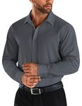 COOFANDY Mens Wrinkle-Free Dress Shirts Long Sleeve Regular Fit Solid Button Down Shirts Grey