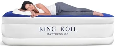 King Koil Plush Pillow Top King Air Mattress with Built-in High-Speed Pump Best for Home, Camping, Guests, 20" King Size Luxury Double Airbed Blow Up Bed, 1-Year Manufacturer Warranty