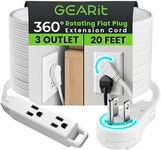 GEARit 360 Rotating Flat Plug Extension Cord (20ft, White) Multi 3-Outlet Extension 16 AWG Wire, Adapter for Small Spaces, Right Angle Socket, ETL Certified - 20 Feet