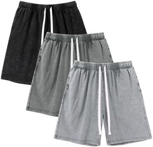 Gihuo Mens Sweat Shorts Cotton Athletic Shorts Vintage Acid Wash Elastic Waist Drawstring Workout Shorts with Pockets(BlackDarkGreyLightGrey-L)