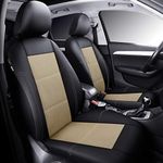 J AUTO Leather and Mesh Car Seat Cover Front Pair Universal Fit for Cars Trucks Vans & SUVs Airbag Compatible (Beige) SN-82003AF-LB-BG