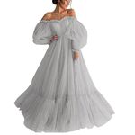 TPonline Tulle Prom Dresses for Teens Plus Size Off The Shoulder Sweetheart Backless Evening Gown Silver Size 17W