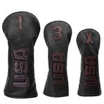 Golf Wood Head Covers USA,Golf Wood Covers Headcovers Set 1 Wood 3-Wood Hybrids Rescue Ut Utility Cover in Black Thick Synthetic Leather fits Taylormade m1 m2 m5 m6 Titleist Callaway APEX