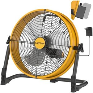 ILIKEPOW Akku Bodenventilator kompatibel mit Dewalt 18/20V Akku, 12 Zoll Kabelloser Ventilator Leise, Netzteil, USB Ladeanschluss, Stufenlos Regelbar für Baustelle, Werkstatt, Camping (ohne Akku)