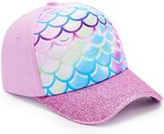 Kids Baseball Hat Baby Girls Unicorn Baseball Cap Girls Snapback Cap Pink Ball Cap for Girls Adjustable Trucker Cap for Kids, Glitter Mermaid, 4-8 Years