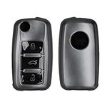 kwmobile Key Cover Compatible with VW Skoda SEAT 3 Button Car Key - Soft TPU Car Key Fob Protector Case - Black Matte/Black