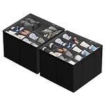 SUOCO 2 Pack Shoe Organizer for Closet, Fits up to 32 Pairs, Small Space Shoe Storage Boxes Bins Containers w/Adjustable Dividers and Clear Top, Black