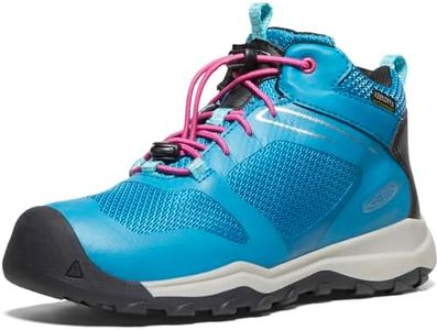 KEEN Wanduro Mid Height Waterproof Easy On Durable Sneaker Hiking Boots, Fjord Blue/Fuchsia Purple, 1 US Unisex Big Kid