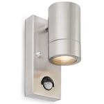 National Lighting PIR Outside Lights - Outdoor Security Lights - Brushed Stainless Steel Motion Sensor Presence Detector External Lantern Light - IP44 Rated 7W 240V LED GU10 Lamp (Not Included)