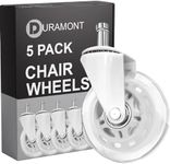Office Chair Wheels - Set of 5 Rollerblade-Style Casters, Smooth & Quiet Rolling, Protects Hardwood Floors & Carpets, Universal Fit, Durable and Long-Lasting - White