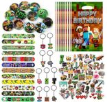 LGUZAKO 94pcs Party Favors, Party Bag Fillers for Kids 12 Wristbands 50 Stickers 10 Keychains 10 Gift Bags Party Fvours for Birthday Christmas Crackers